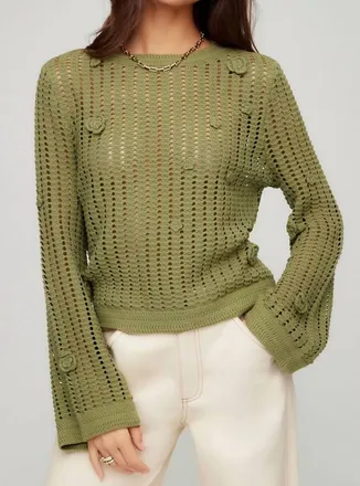 Fifteen Twenty Liv Crochet Sweater In Olive