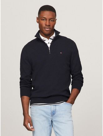 Tommy Hilfiger Mens Flag Logo Quarter-Zip Sweater