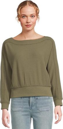 Lilla P Rib Trim Seamed Top Womens Clothing Matcha : LG, Cotton/Modal/Polyester