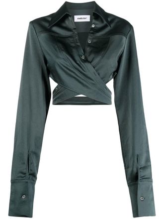 AMBUSH cropped wrap shirt - women - Polyester - 40 - Green