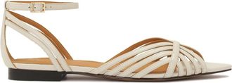 Kazar Platte leren sandalen met verlengde neuzen - Dames - Sandalen - Beige - 35 EU - Leer - Schoenen