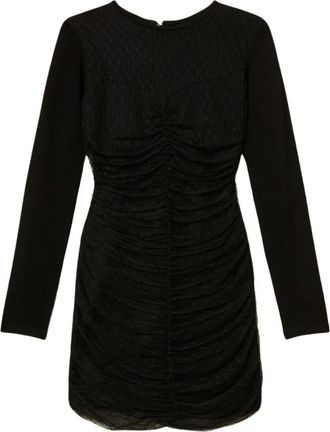 Twinset Zwarte Kant Lange Mouw Jurk - Dames - Korte kleedjes - Zwart - S - Polyester - Kleedjes