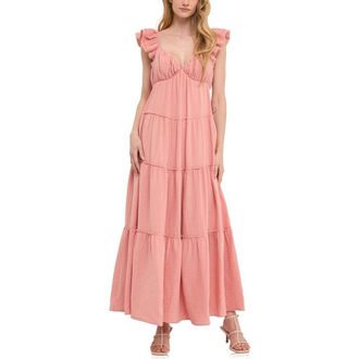 Free the Roses Sweetheart Neck Cotton Gauze Tiered Maxi Dress in Salmon at Nordstrom Rack, Size Small