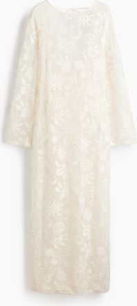 H&M Kleid aus Netzstoff mit Motivdetails - Cremefarben