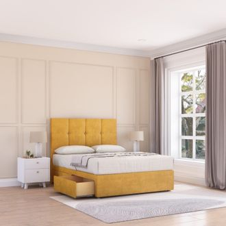 Sloomy Jasmine Plush Velvet Memory Foam Bed Set With 2 Drawers, Mattress & Headboard in Gold | Size: Single