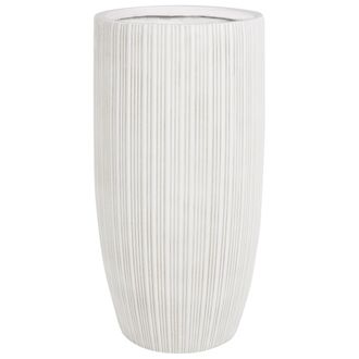 Beliani Maceta Exterior Interior A Rayas Redonda Mgo 35x35x70 Cm Beige Claro Zelkova