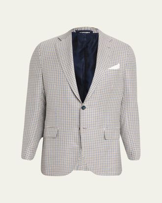 Kiton Mens Cashmere, Silk and Linen Houndstooth Check Sport Coat