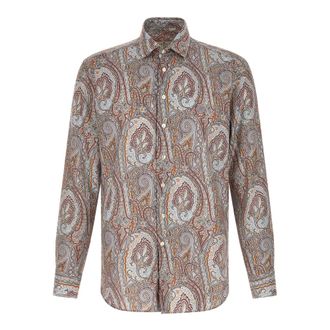 Etro Overhemden, Heren, Veelkleurig, 2Xl, Katoen, Shirt van katoensatijn met bloemenpaisleymotief