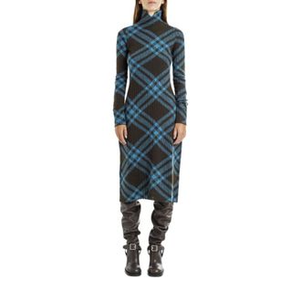 Burberry Knitted Dresses, female, Multicolor, S, Check wool-blend dress