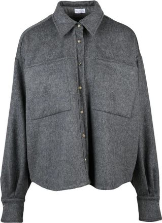 Brunello Cucinelli Camicia Larga Corta - Dames - Overhemden - Grijs - M - Wol - Overhemden