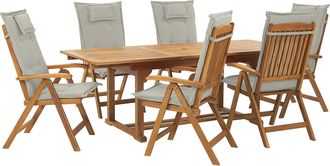 Beliani Conjunto De Comedor Para Jard&iacute;n De Madera De Acacia Ajustable Plegable 6 Plazas Cojines Gris Pardo Exterior Java