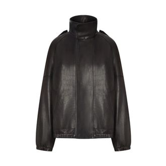 Saint Laurent Jassen, Dames, Zwart, M, Leer, Blouson met taillekoord