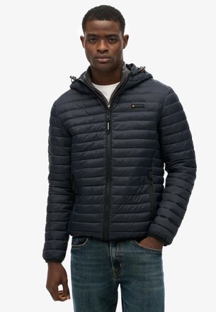 Superdry Steppjacke SUPERDRY HOODED FUJI LITE JACKET, Herren, Gr. M, blau (eclipse navy), Web, Obermaterial: 100% Nylon, unifarben, slim fit, Jacken Steppjacke