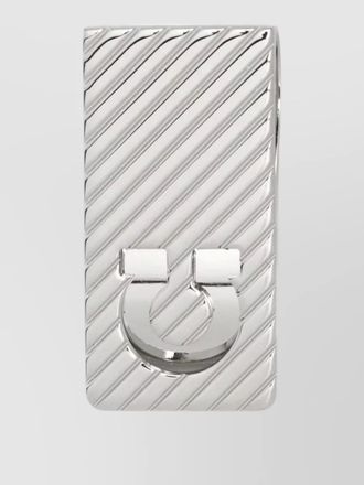 Ferragamo guilloche diagonal stripe metal money clip