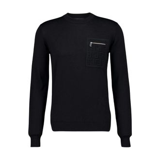 Fendi Sweatshirts, male, Black, XL, Wool Jumper with FF Pocket