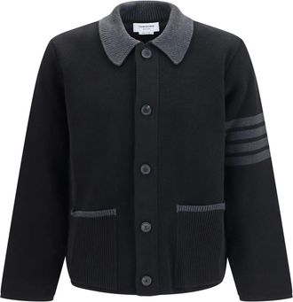 Thom Browne 4-Bar Katoenen Piqu&eacute; Jas - Heren - Jassen - Zwart - Maat: M Katoen