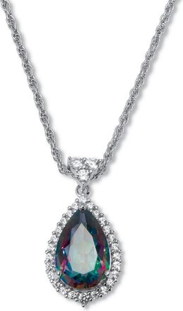 Palm Beach Jewelry 9.09 TCW Pear Cut Genuine Mystic Fire Topaz and CZ Sterling Silver Necklace
