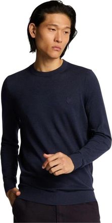 Lyle & Scott Tonal Superfine Crew Neck Jumper - Heren - Ronde hals truien - Blauw - M - Katoen - Truien & Vesten