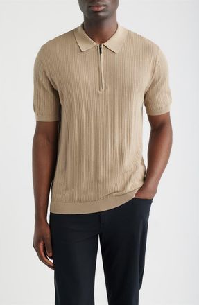 Emporio Armani Textured Quarter Zip Polo in Tan at Nordstrom, Size Medium