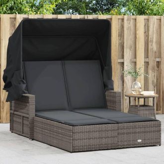 vidaXL vidaXL Lettino Doppio con Baldacchino e Cuscini Grigio in Polyrattan