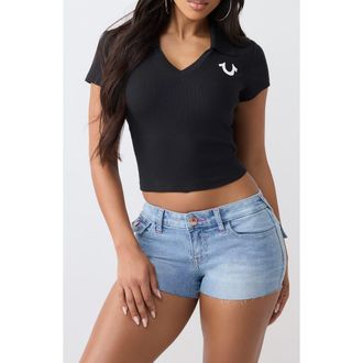 True Religion Polo Ribbed Deep V Tee in Jet Black at Nordstrom Rack, Size X-Small