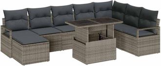 vidaXL Garden Sofa Set with Storage 9 pcs Grey Poly rattan vidaXL