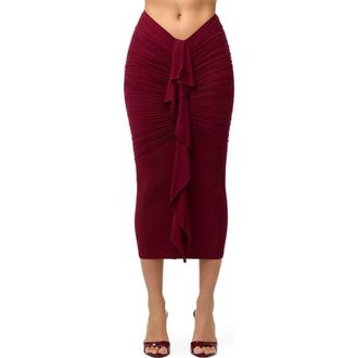 Naked Wardrobe Ruffle Midi Skirt in Sangria at Nordstrom, Size X-Small