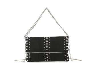 Girly HandBags Womens Faux Suede Handbag with Stud Detail - Flat Tote Purse, Shoulder Bag Large Black
