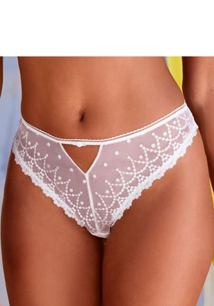 Lascana String LASCANA Fabia, Damen, Gr. 32/34, blau (wei&szlig;), Spitze, Obermaterial: 90% Polyamid, 10% Elasthan, Unterhosen String, aus edler Stickereispitze in