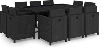 vidaXL Set Comedor De Jard&iacute;n 11 Piezas Y Cojines Rat&aacute;n Sint&eacute;tico Negro Vidaxl