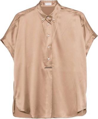 Brunello Cucinelli Brunello Cucinelli, Blouses, female, Beige, Size: M Buttoned Silk Top