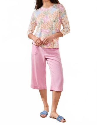 Tribal Quarter Sleeve Crew Neck Top In Daffodil
