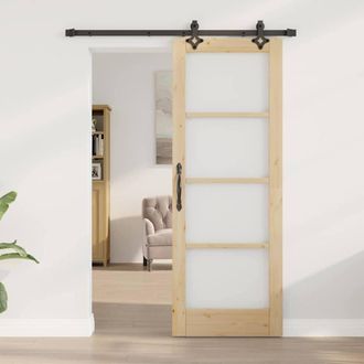 Berkfield Home Sliding Door with Hardware Set 73.5x198.5 cm Solid Wood Pine in Light Tan