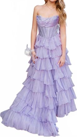 Sherri Hill Strapless Prom Dress With Chiffon Ruffle Skirt In Lilac