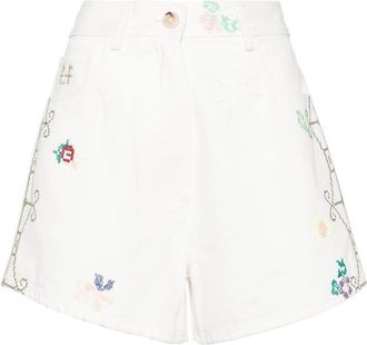 Forte_Forte floral-embroidered denim shorts - women - Cotton - 00 - White