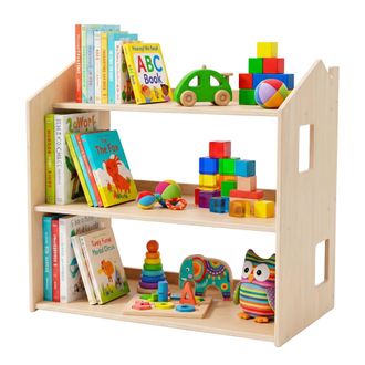 Relaxdays Relaxdays Estanter&iacute;a Infantil En Forma De Casa (al X An X F): 59 X 61 X 39 Cm, 3 Niveles, Montessori, Madera, Natural