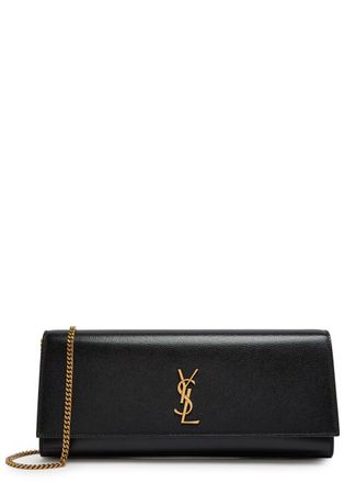 Saint Laurent Kate Logo Pebbled Leather Clutch - Black - One Size