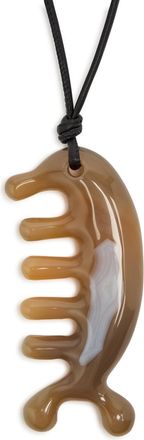 Christophe Lemaire Beluga Gua Sha Agate and Leather Necklace - Grey - One Size