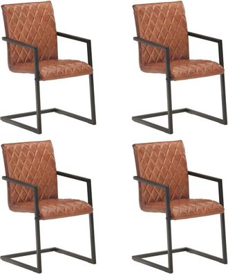 vidaXL Sillas Voladizas De Comedor 4 Unidades Cuero Aut&eacute;ntico Marr&oacute;n Vidaxl