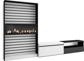 Skraut Home Skraut Home - Muebles De Sal&oacute;n Para Tv, Conjunto De Muebles Comedor, 310x186x35cm, Para Tv Hasta 80, Chimenea El&eacute;ctrica, Estilo Moderno, Blanco Y Negr