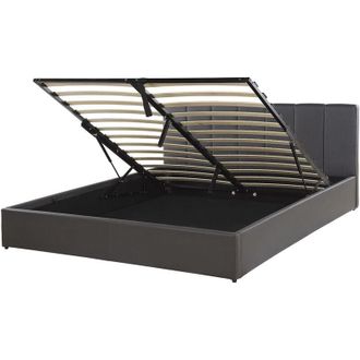 Beliani Ottoman Bed Faux Leather DREUX 160 x 200 cm (EU King Size) Dark Grey