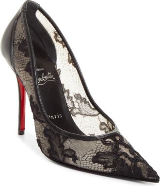 Christian Louboutin Miss Z Pointy Toe Lace Pump in Black/Black at Nordstrom, Size 10.5Us