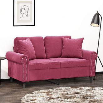 vidaXL Vidaxl - Sof&aacute; De 2 Plazas Con Cojines Terciopelo Rojo Tinto 120 Cm
