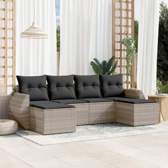 vidaXL Vidaxl - Set De Sof&aacute;s De Jard&iacute;n 6 Pzas Y Cojines Rat&aacute;n Sint&eacute;tico Gris
