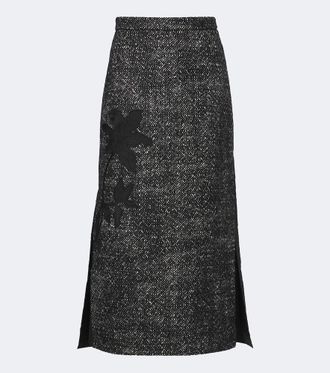 Erdem Embroidered wool-blend midi skirt