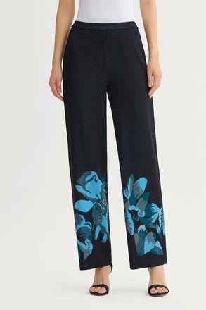 Ming Wang Floral Jacquard Soft Knit Pant in Deep Teal at Nordstrom, Size X-Large