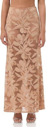 AFRM Tilly Sheer Floral Lace Maxi Skirt in Almond at Nordstrom, Size X-Large