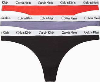 Calvin Klein Womens Carousel Logo Cotton 3-Pack Thong - Black - L