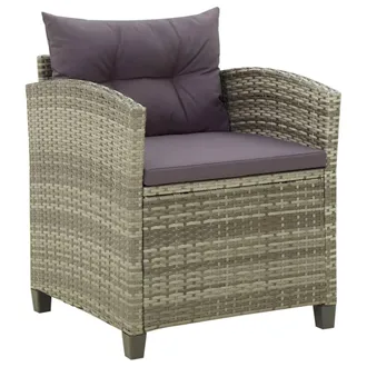 vidaXL Sill&oacute;n De Jard&iacute;n Con Cojines Rat&aacute;n Sint&eacute;tico Gris Vidaxl