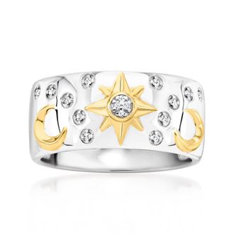 Ross-Simons Sterling Silver and 18kt Gold Over Sterling Celestial Ring With Diamonds